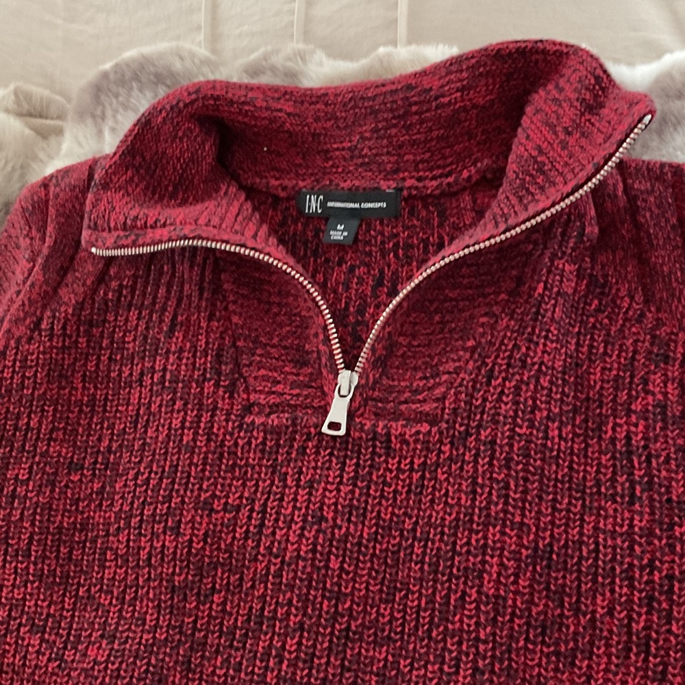 INC International Concepts Men's Maroon Zip-Up Sweater
